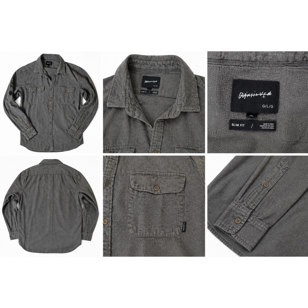Quiksilver Mens Slim Fit Flannel Shirt Charcoal Grey Button Down Large L - Picture 8 of 8